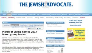 The Jewish Advocate Announcement: March of Living Names 2017 Mass. Group Leader