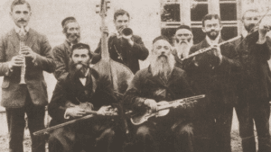 Image of Klezmorim - traditional musicians, most of them members of the Faust family.