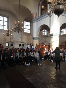 Image of Members of the 2018 March of the Living trip visit Tykocin Synagogue.