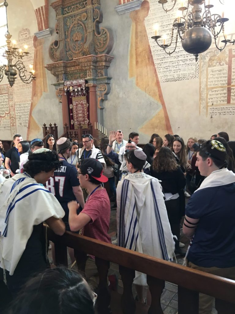 Image of Members of the 2018 March of the Living trip visit Tykocin Synagogue.